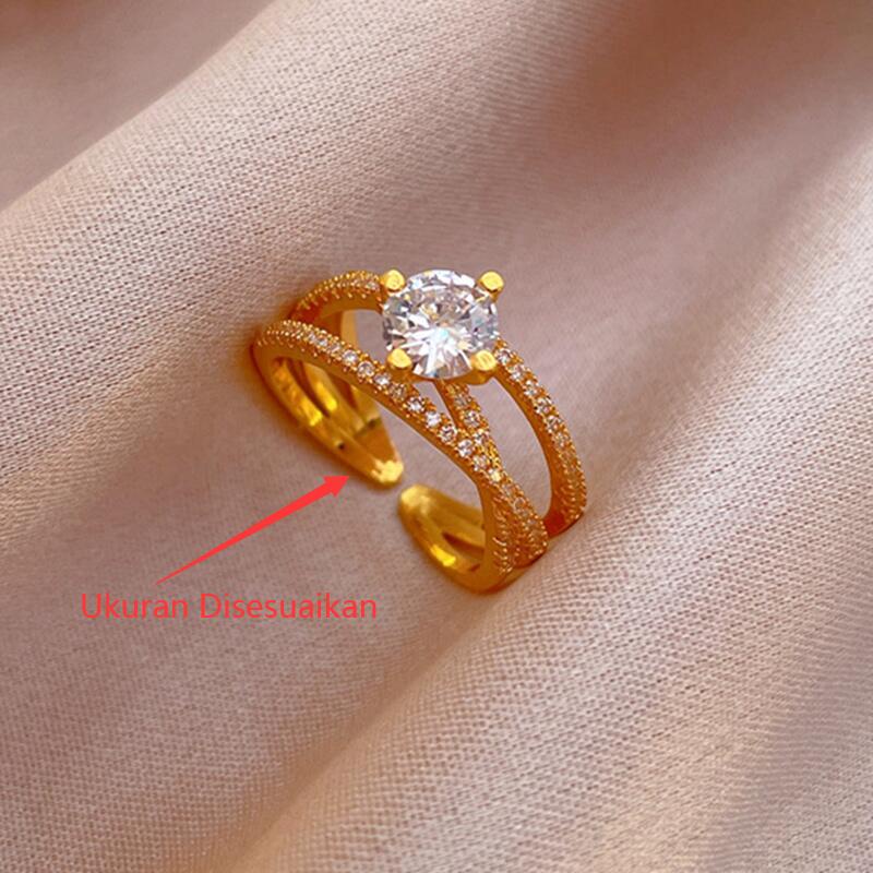 Cincin Titanium Wanita Adjustable Anti karat 18k Emas Cross Berlian aksesoris Korea