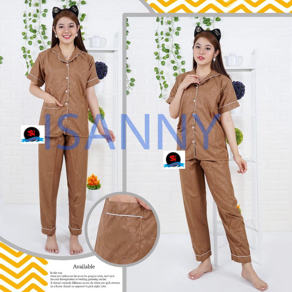 ISANNY PIYAMA SET SATEN EMBOS CP SIZE.L/BAJU TIDUR//PIYAMA DEWASA/REAL PICT