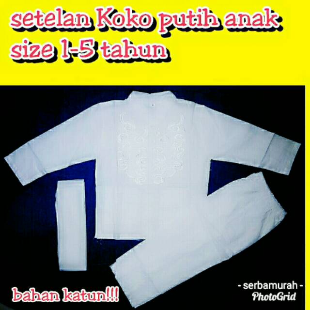 Setelan koko putih anak baju koko putih anak