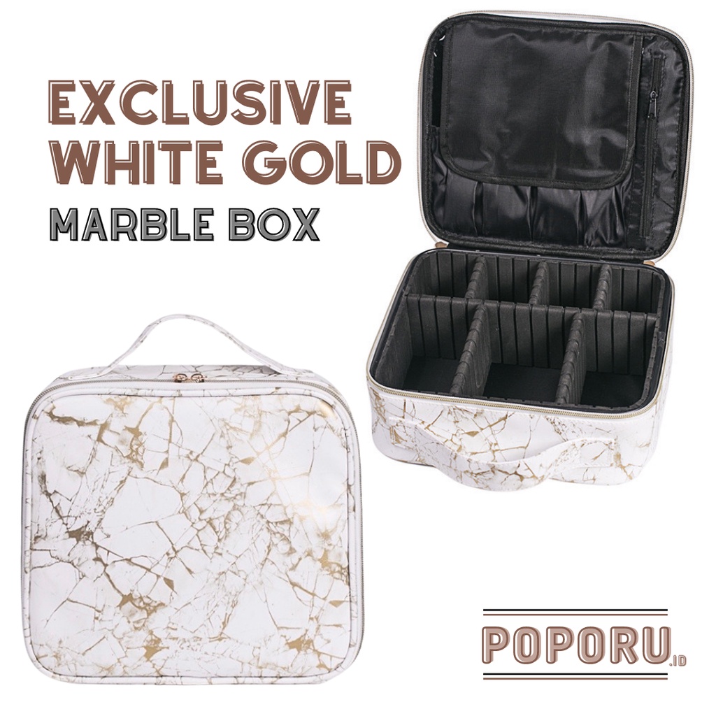 POPORU EXCLUSIVE WHITE GOLD MARBLE BOX  - cosmetics bag organizer for make up - tas tempat kosmetik pouch koper kecil