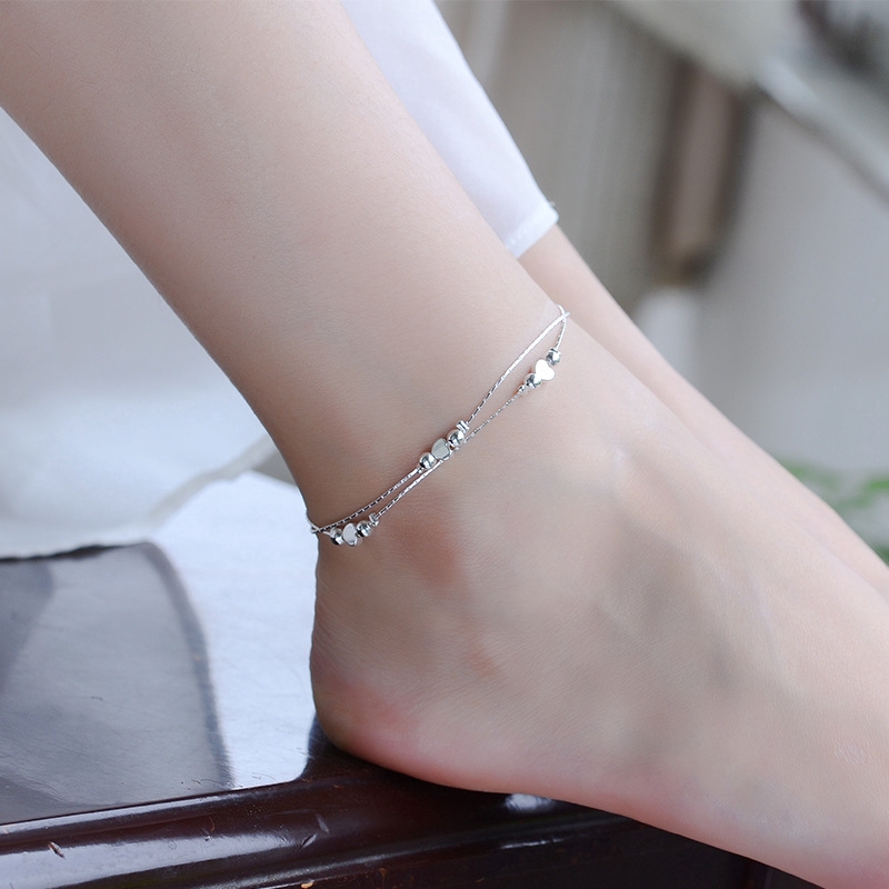 Gelang Manik Lapis Silver Model Hati 2 Lapis untuk Wanita