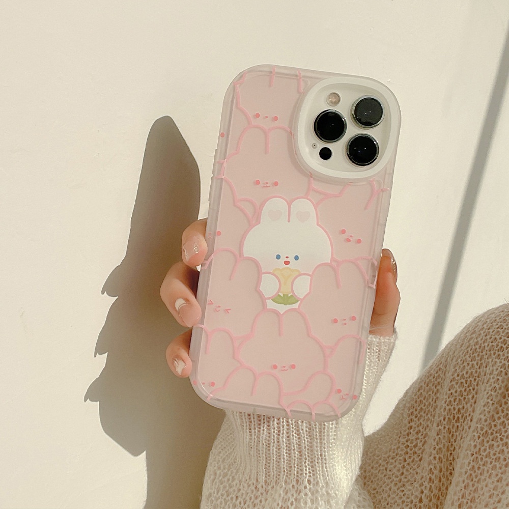 Soft Case TPU Motif Kartun Kelinci Pink Untuk Iphone 7 8 PLUS X XR XS 11 12 13 14 MINI PRO MAX SE 2020