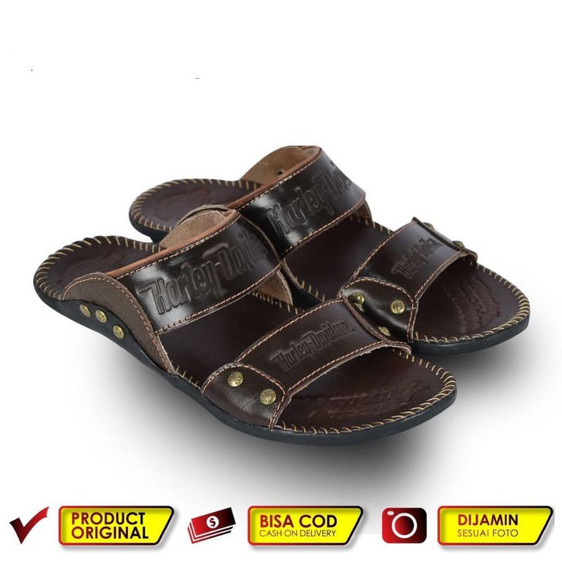 Sandal Kulit Pria Harley/Sandal Slop Full Kulit/Sandal Slide