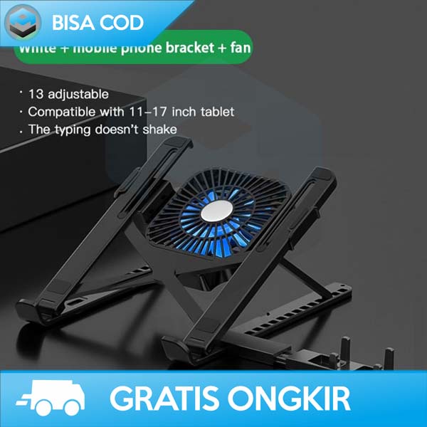 FOLDABLE LAPTOP STAND USB PORTABLE WITH FAN COOLING ABS BISA DILIPAT