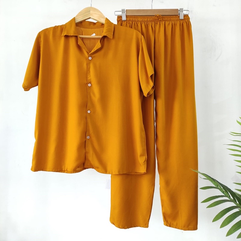 PIYAMA KANCING POLOS | PIYAMA RAYON POLOS-KCPD KUNYIT