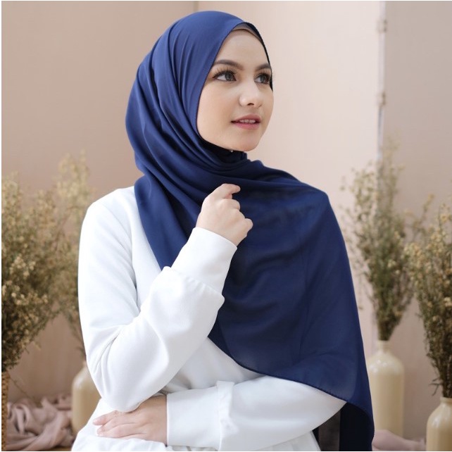 Murah Pashmina ceruty Hijab Bahan premium Pasmina Ceruty Babydoll 170x75cm Warna Navy TERLARIS