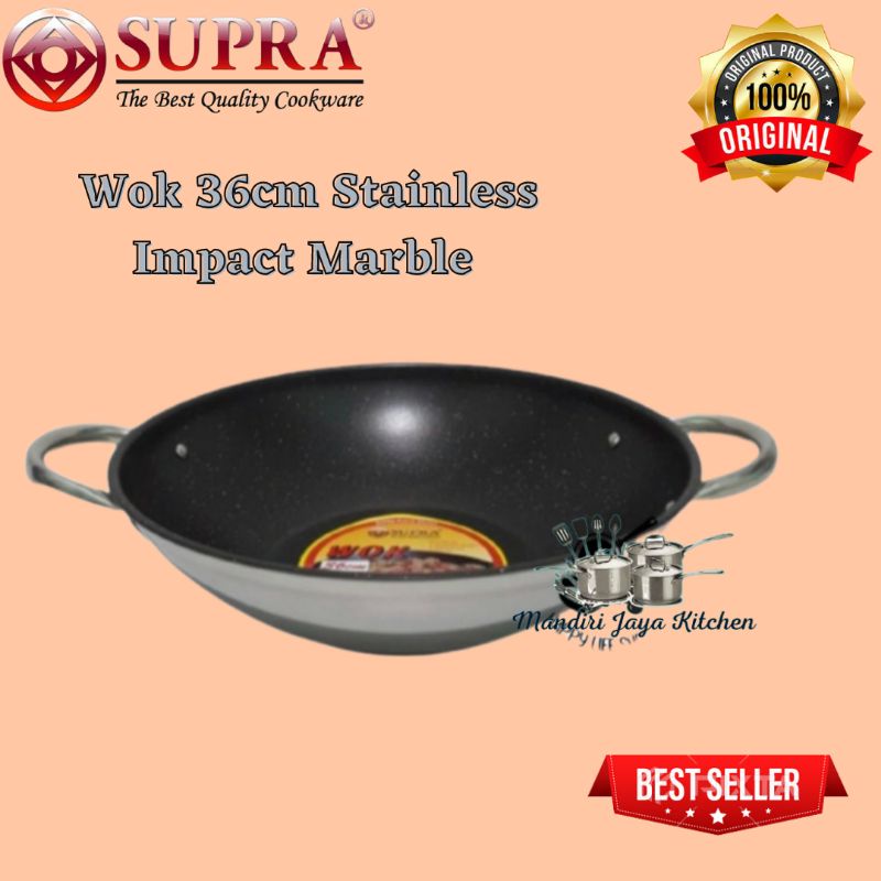 Wok Suptlra 36cm Stainless Impact Marble/Panci penggorengan Supra 36cm