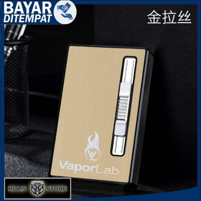 kotak box tempat simpan rokok SLIM plus korek api premium case lighter - 1051 gold