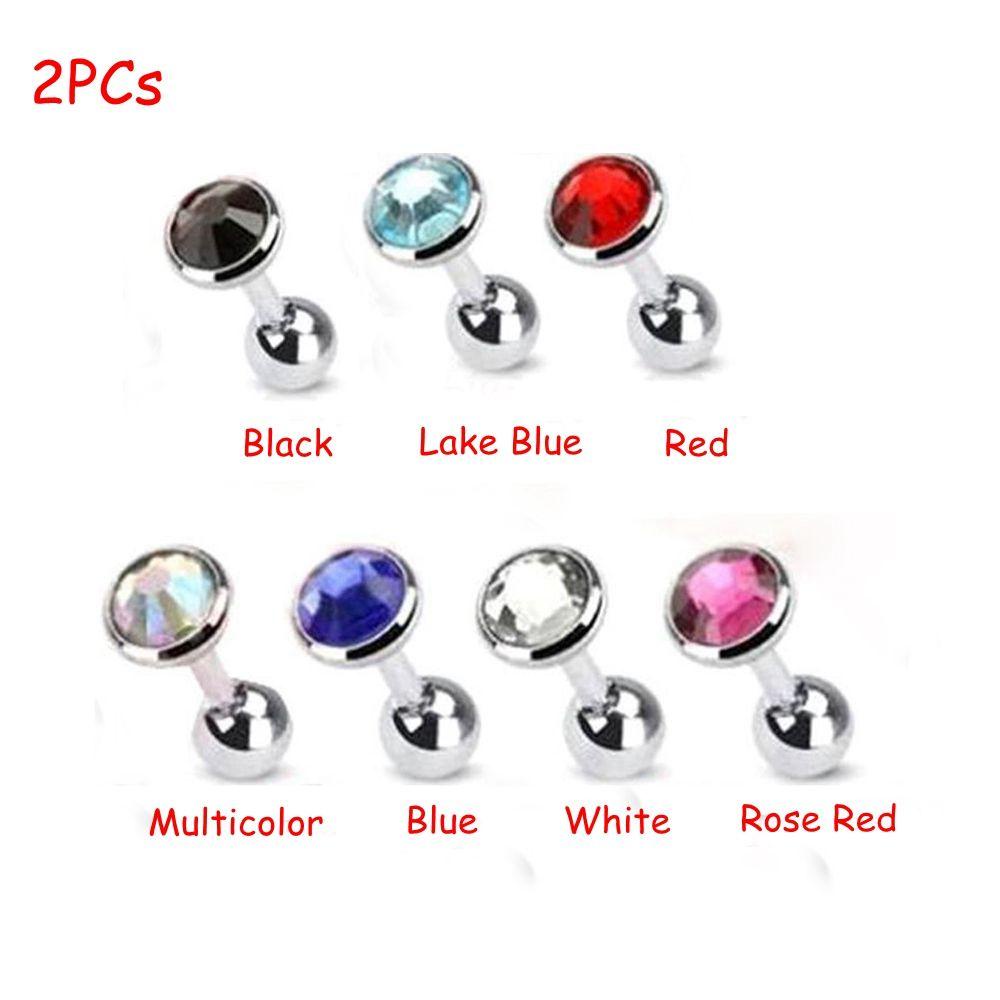 R-flower 2PCs Anting Tindik Multicolor Surgical Steel Permata Perhiasan