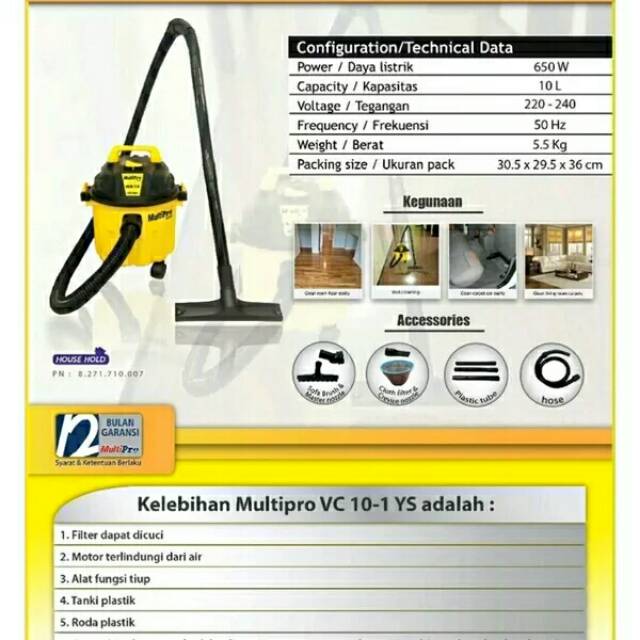 multipro vc 10 1 ys vacuum cleaner wet and dry VC10 1YS
