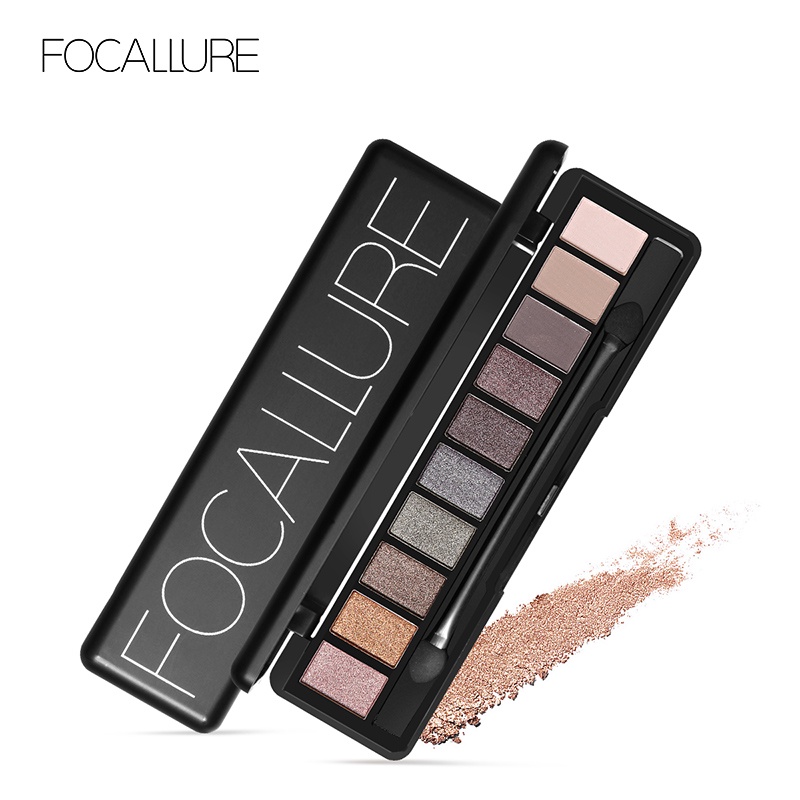 FOCALLURE Shimmer MAtte 10-warna Palet eyeshadow with brush (BPOM &amp; 100% ORI)