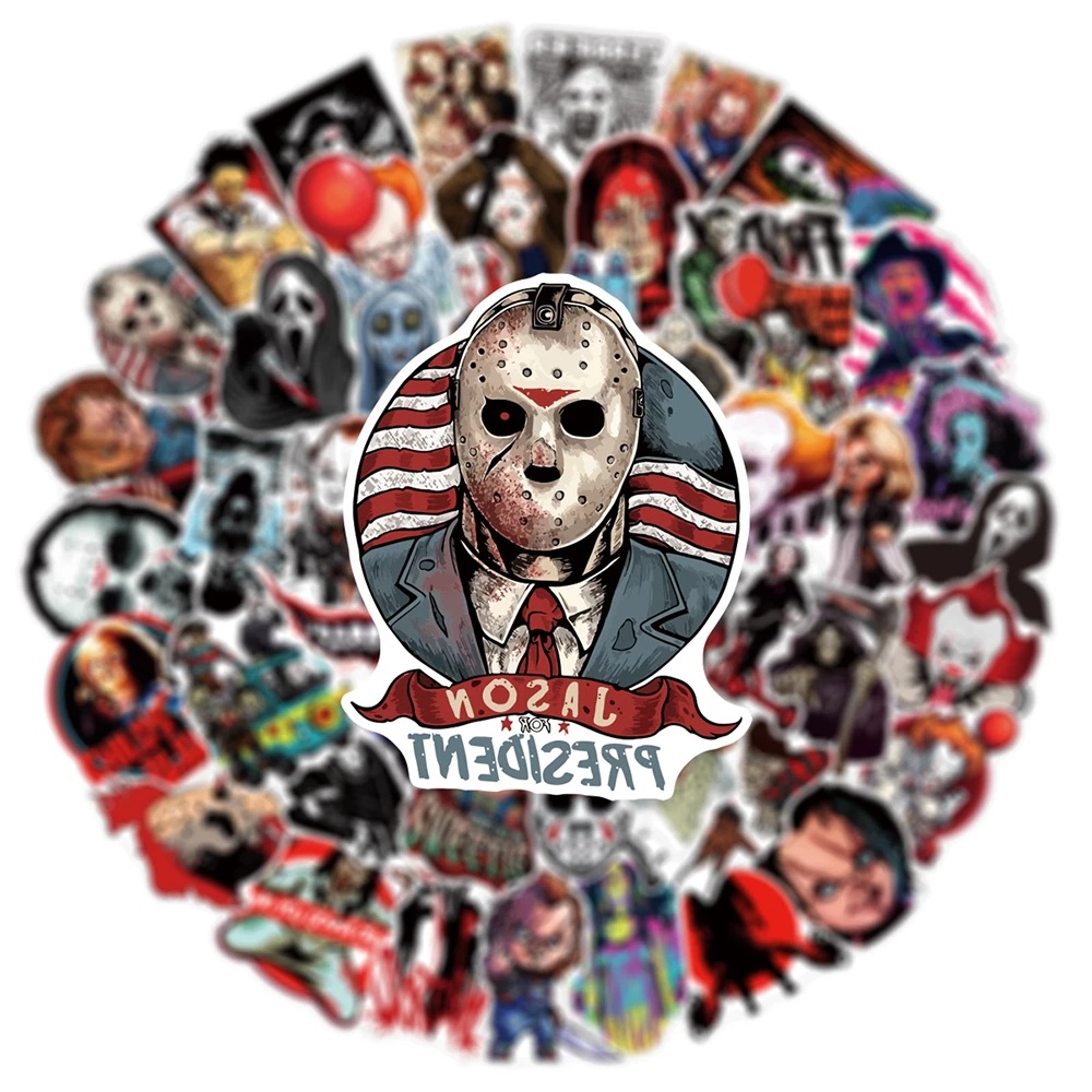 50 Pcs Stiker Doodle Desain Thriller Halloween Untuk Dekorasi Mobil Kamar Tidur
