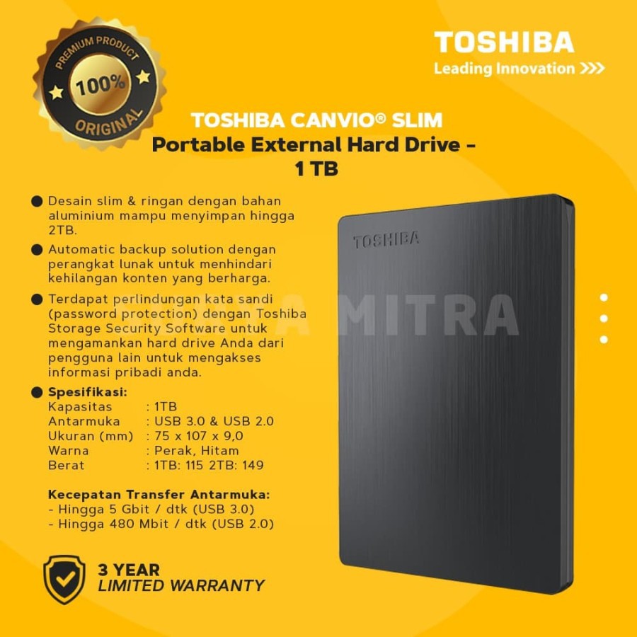 Hardisk Eksternal 1TB Canvio Slim Toshiba [USB 3.0]