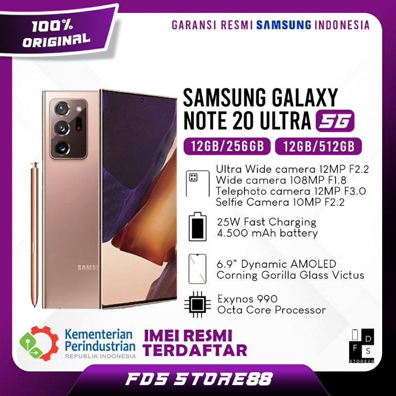 Jual Samsung Galaxy Note 20 Ultra 5G 12/256GB 12/512GB Garansi Resmi
