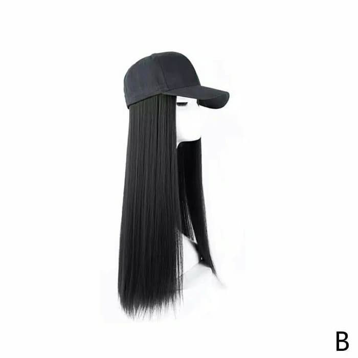 Topi baseball wig panjang 60cm rambut estension palsu ACC