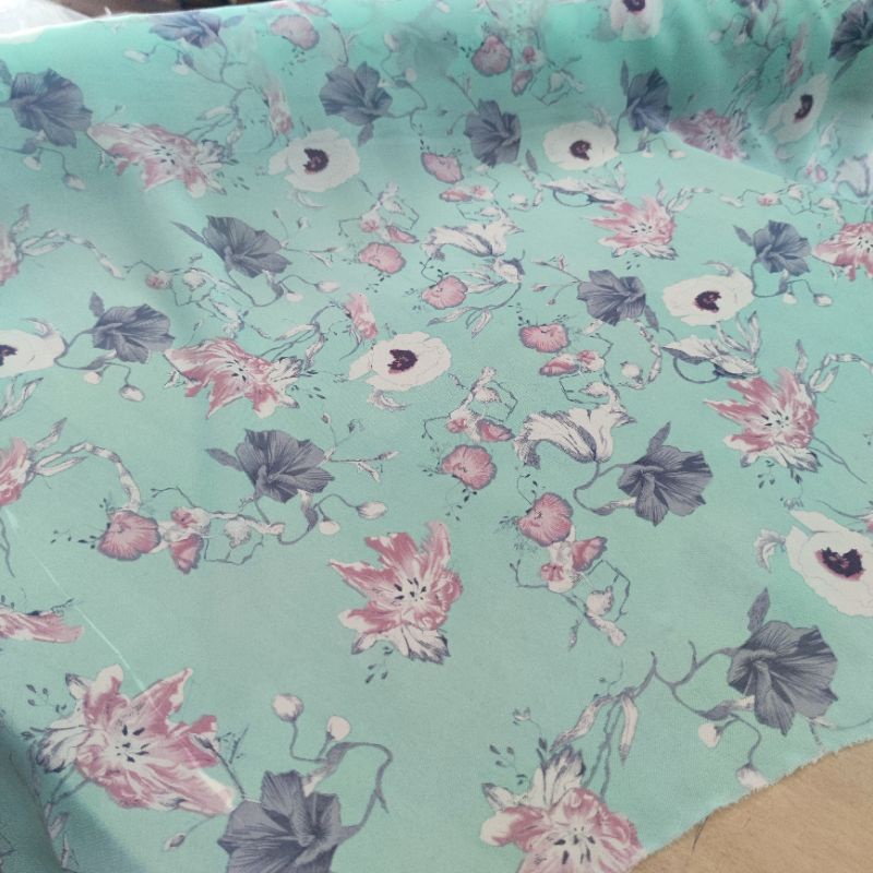 Kain Bahan Sifon Meteran Motif Bunga Besar untuk Tunik / Kebaya / Gamis / Hijab