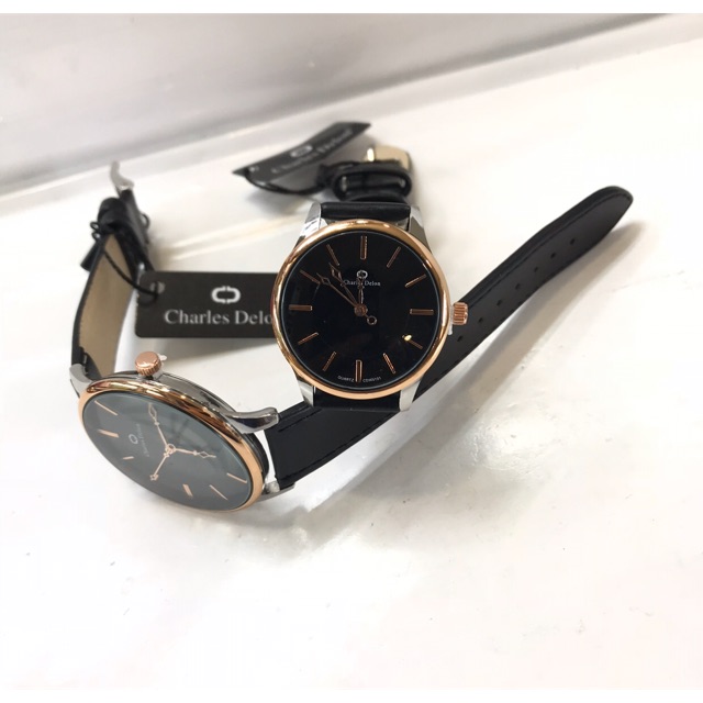 Jam tangan couple charles delon kulit ring gold