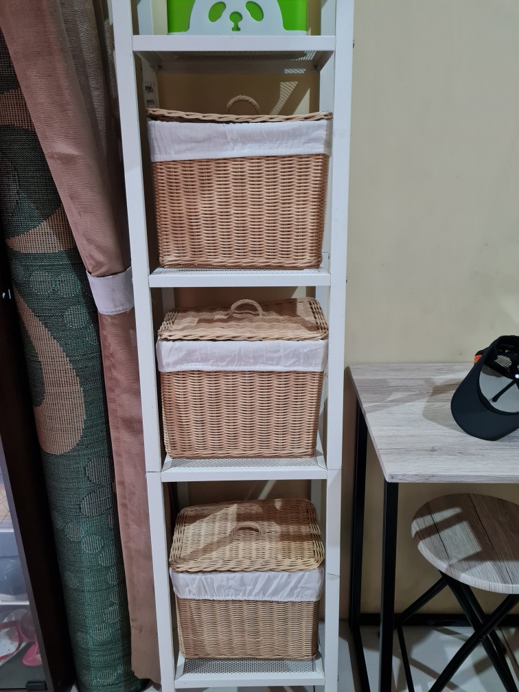 Kotak Tutup Rotan Keranjang Natural - Handmade Rattan Storage Penyimpanan Lapis Kain