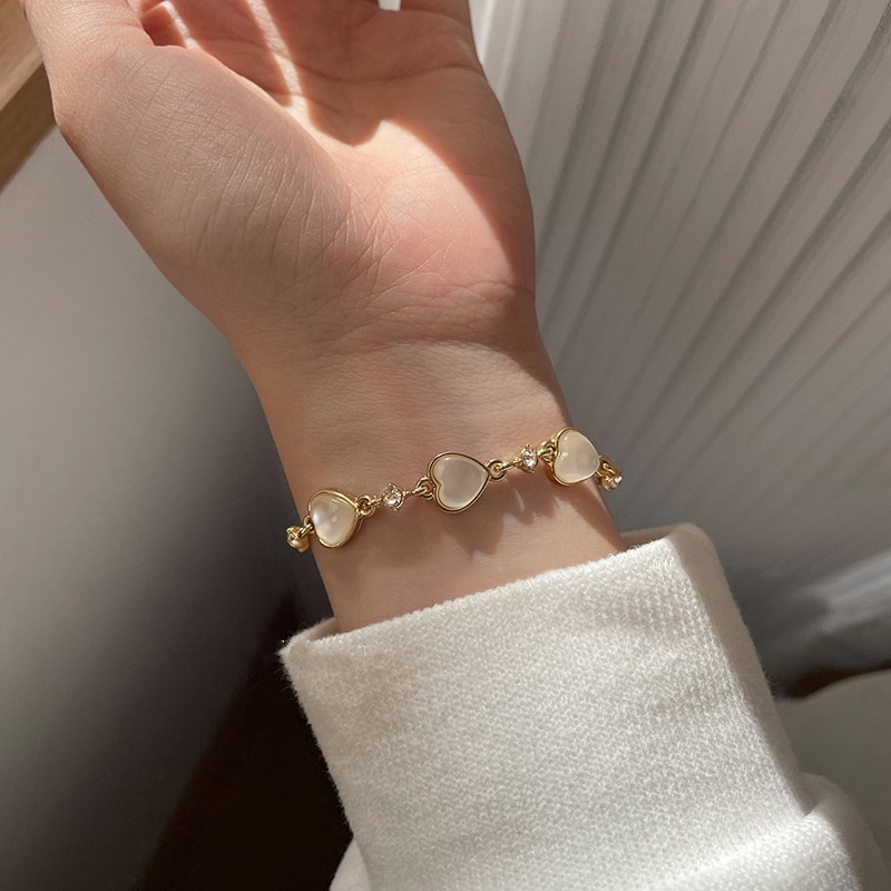 Gelang Kristal Bentuk Bunga Opal Warna Emas Gaya Korea Untuk Pengantin Wanita