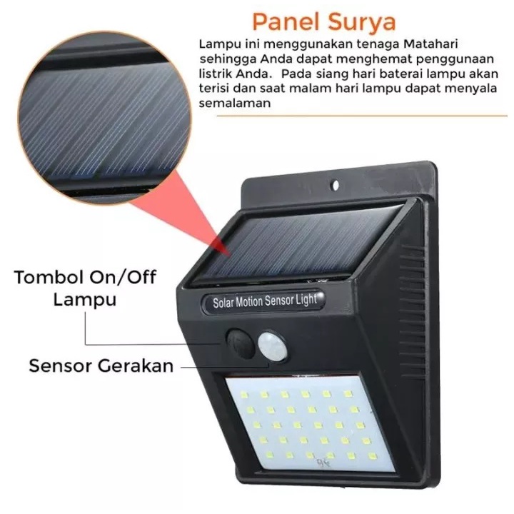 LAMPU LED  TENAGA MATAHARI SOLAR POWERED 30 LED WALL LIGHT / LAMPU TAMAN TENAGA SURYA