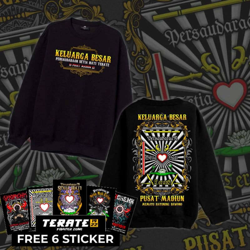 SWEATER PSHT DESAIN TERBAIK KELUARGA BESAR | SABLON DEPAN TULISAN LATIN | BELAKANG HATI BERSINAR BES