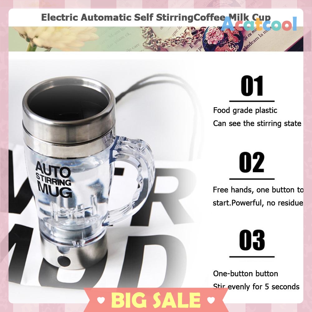 350ml Stainless Steel Electric Automatic Self Stirring Mug Coffee Milk Cup