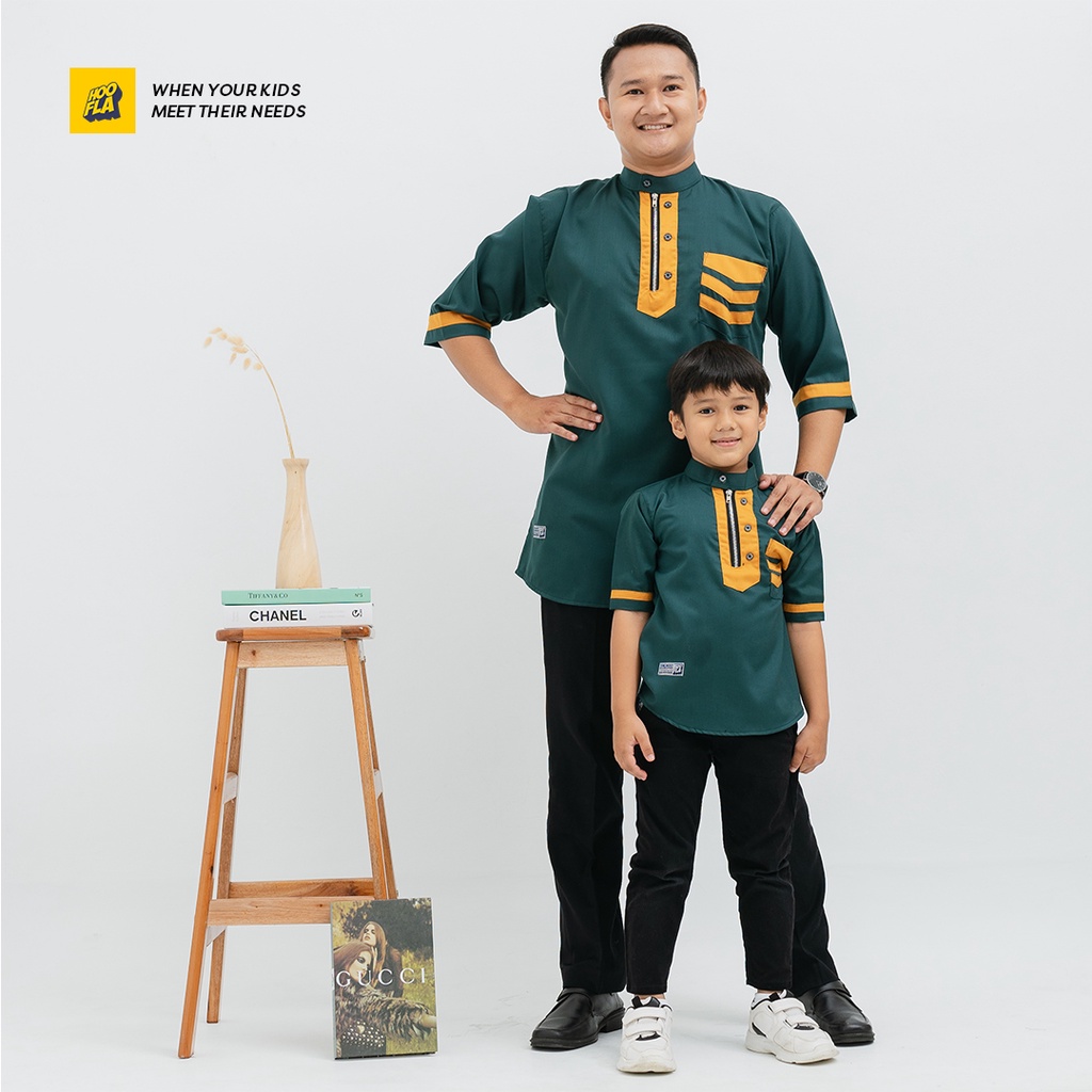 Hooflakids Baju Couple Koko Kurta Ayah Anak Tangan 3/4 Bani Luqmanul Hakim