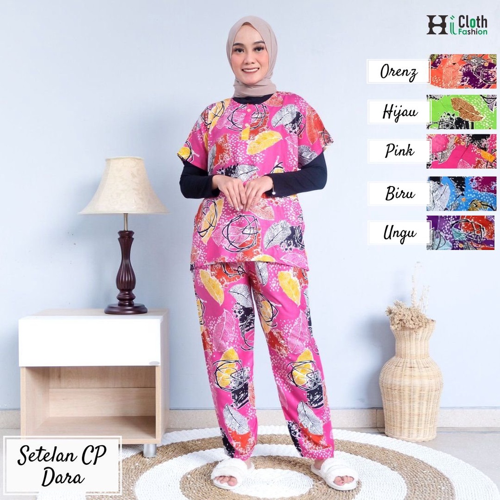 ( SETELAN CP ) Setcel rayon soloan warna gelap kancing depan setelan wanita