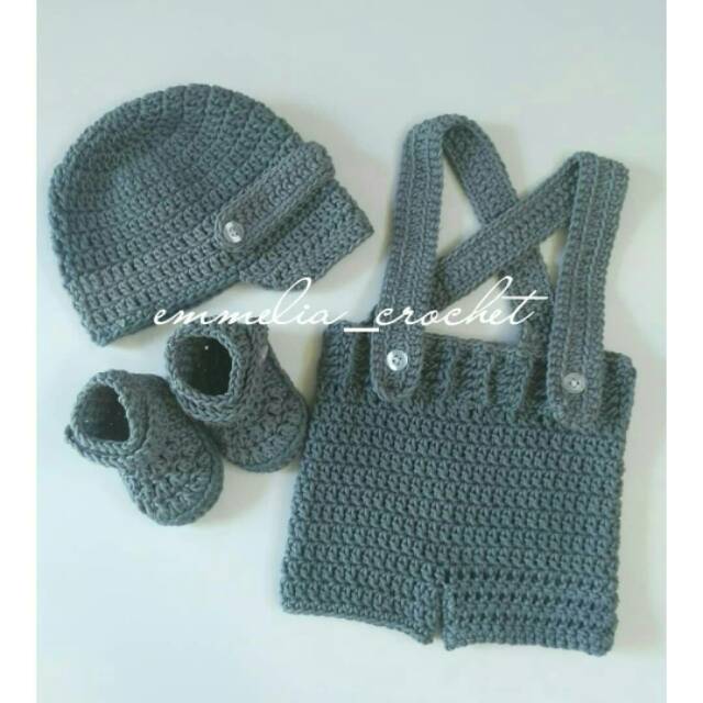 Satu Set Rajutan Topi, Celana, Sepatu untuk Baby Boy