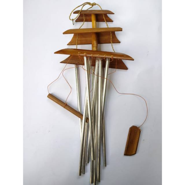 LONCENG ANGIN WIND CHIME GENTA ANGIN BEL PINTU 3 SUSUN BAHAN BAMBU + ALUMINIUM - DEKORASI SOUVENIR