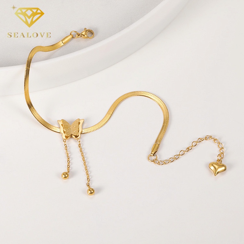 SEALOVE GELANG WANITA TITANIUM ANTI KARAT MODEL BELUT KUPU BANDUL EMAS 18K PERHIASAN AKSESORIS