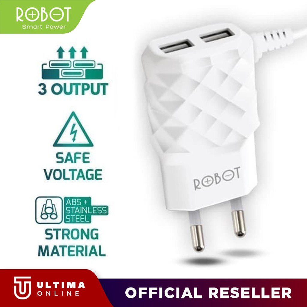 cas ROBOT RT-K5 Adaptor Triple Charger 2.1A + Micro USB 1M support for Xiaomi Samsung vivo