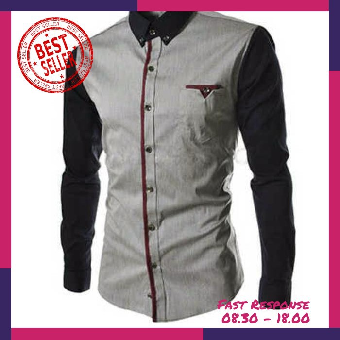 Kemeja Pria Silver Combi Lengan Black (N354 Executive Silver)