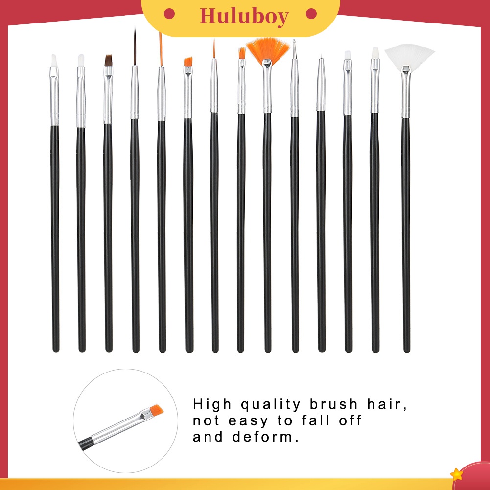 Huluboy Huluboy♡ 15pcs / Set Pen Brush Nail Art / Manicure Profesional Untuk Menggambar / Dotting