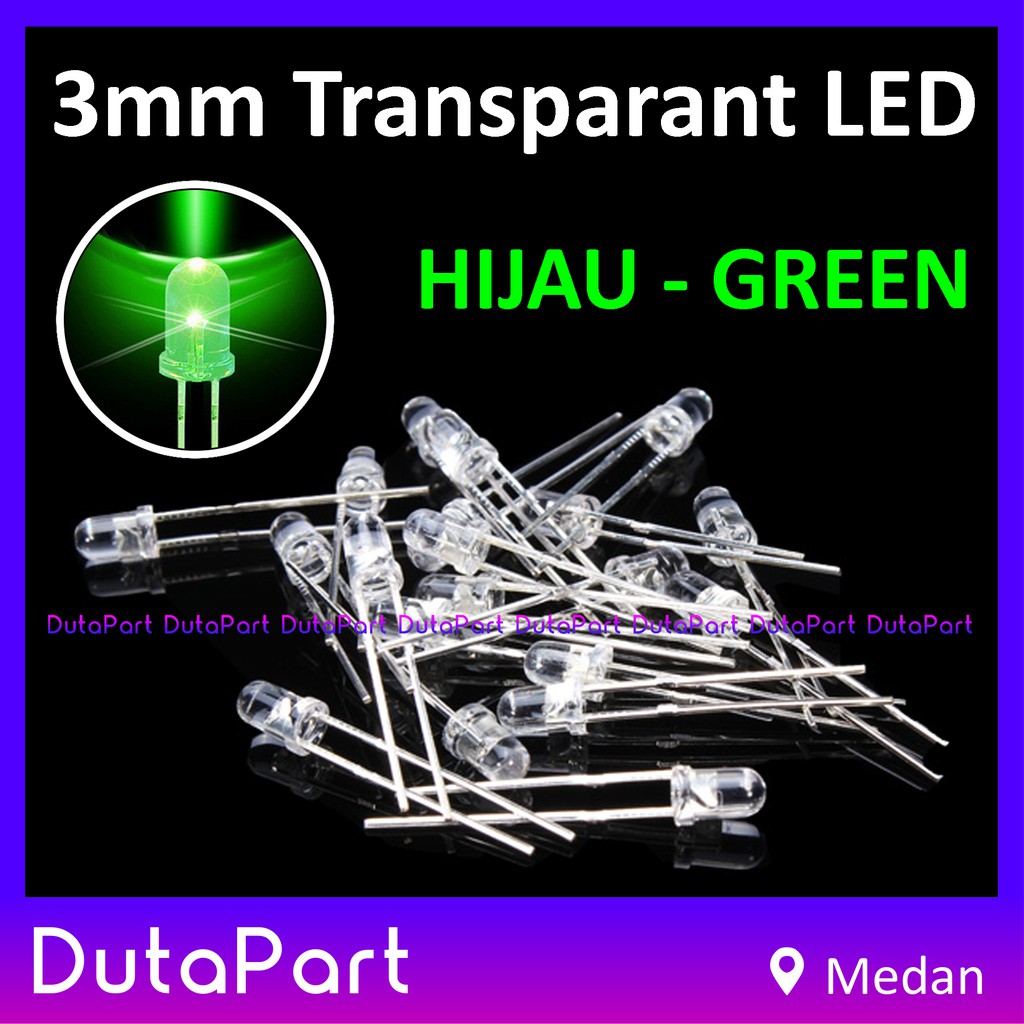 LED 3mm HIJAU GREEN Transparant Bening F3 LED Dioda KUALITAS BAGUS