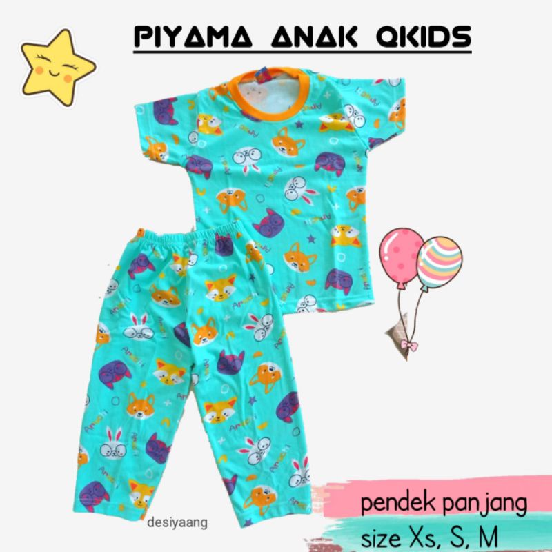 Piyama Anak Qkids Size Xs(5-18 bulan) Lengan pendek Celana Panjang