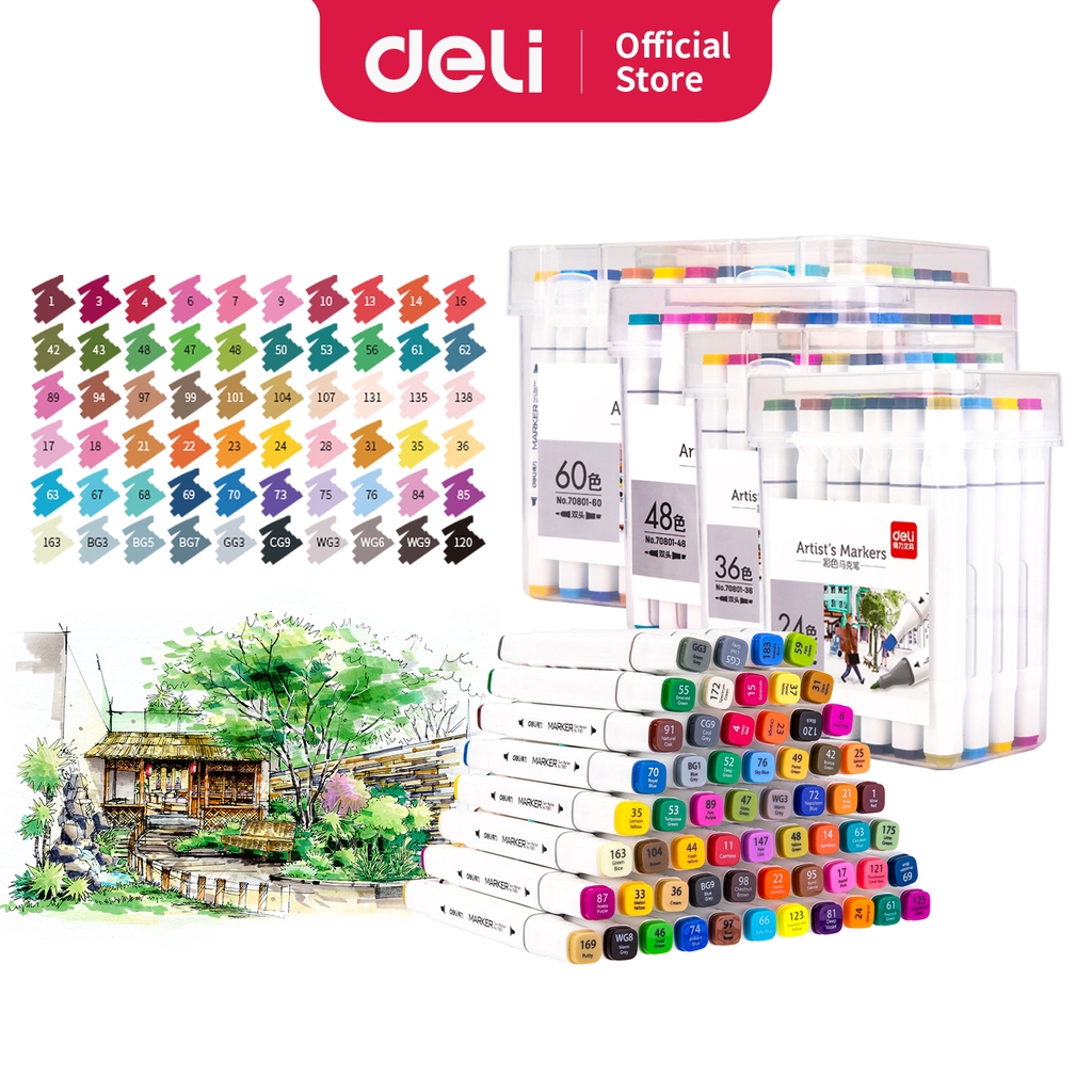 

Deli Spidol 24/36/48/60 Warna dengan Ujung Tip Ganda Desain Profesional 70801