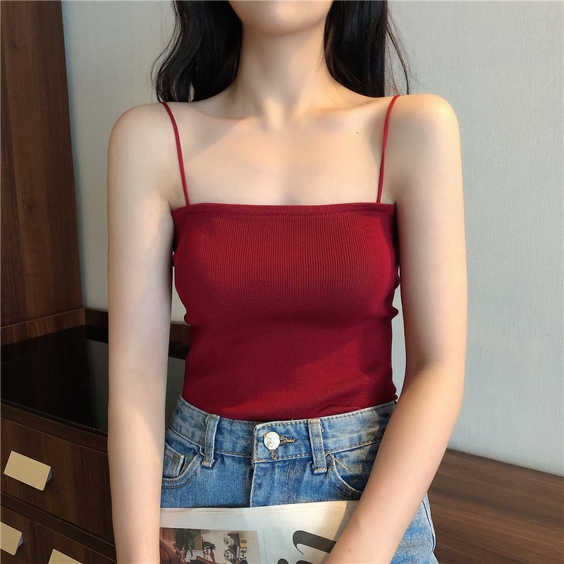 YIU YIU Rajut - Rompi Rajut Polos Wanita Premium Crop Top Korea Tanktop