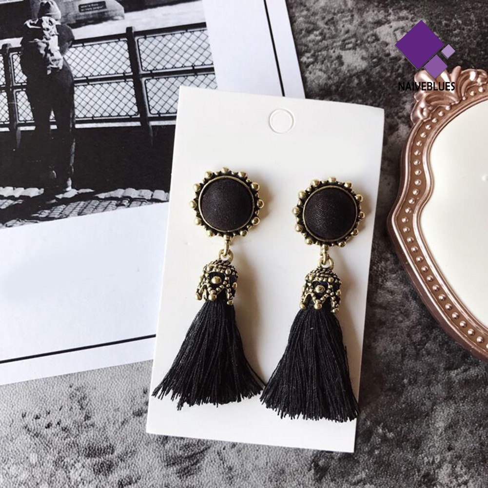 Naiveblue &gt; Anting Tusuk Gantung Statement Desain Rumbai Gaya Vintage Untuk Wanita