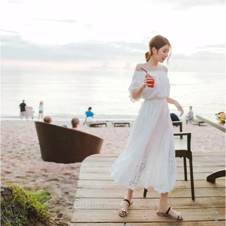 𝐑𝐄𝐀𝐃𝐘 𝐒𝐓𝐎𝐂𝐊 𝐒𝐀𝐅 - WHITE SABRINA cotton dress woman premium / korean summer dress / beachwear bali / 