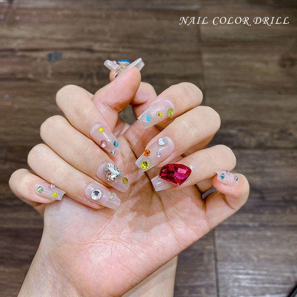 Agustina Nail Art Berlian Imitasi Cinta Hati Mewah Kuku Kecantikan Salon Kuku Menunjuk Bawah Manik-Manik Kristal Manicure Aksesoris