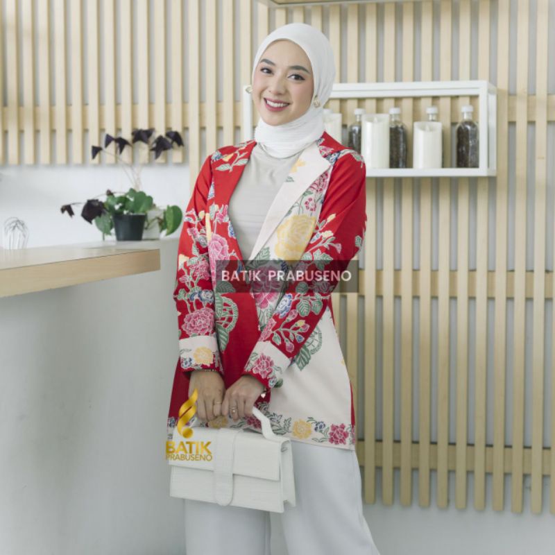 PERTIWI Batik Prabuseno Atasan Blazer Batik Wanita Outer Batik Kantor Kerja Wanita Modern Baju Forma