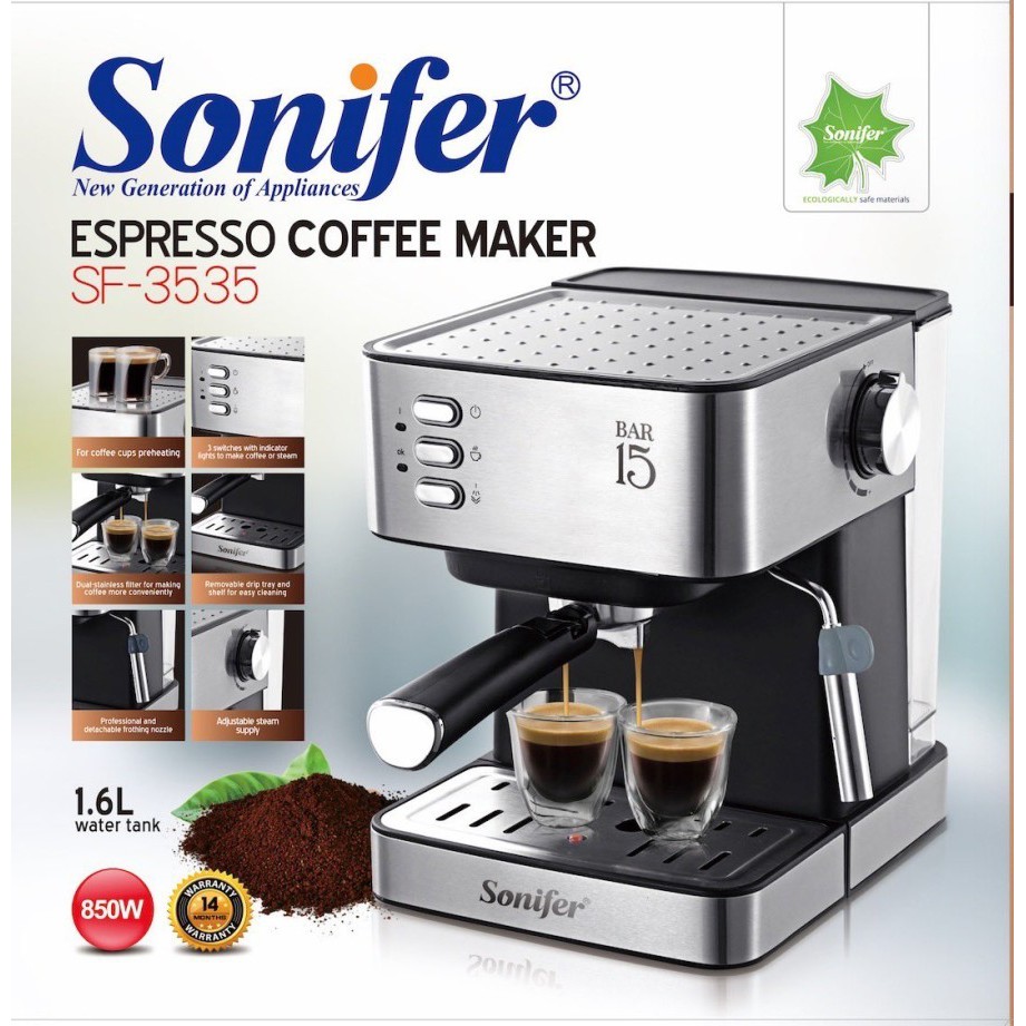 Sonifer SF-3528 Mesin Kopi Espresso dan Cappuccino Kapasitas 1.6 Liter