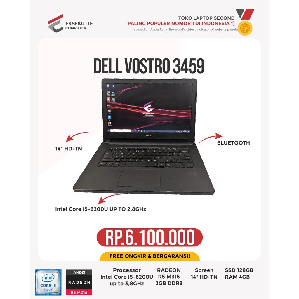 LAPTOP DELL INSPIRON 3459 RAM 8GB SSD 500GB DUAL VGA 14"