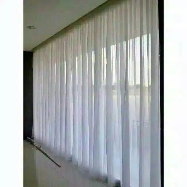 Gorden Vitrase Serut 300 &amp; 250 x 300 cm Tinggi 3 meter Hordeng Jendela Polos Putih Pintu Tirai Minimalis