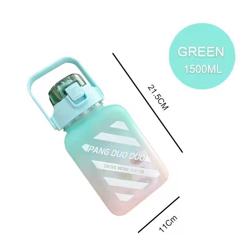 [SKY Grosir] Botol Minum Pelangi 2 Liter 2L (Botol Motivasi Warna Gradasi 2000mL)-Kotak/1500ml/Hijau