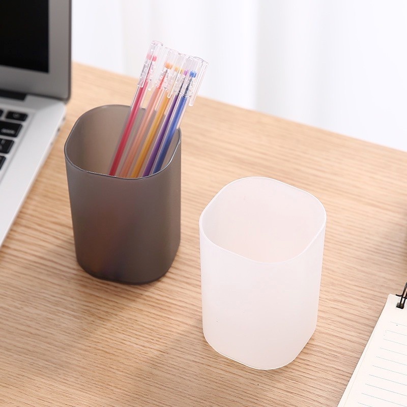 [1Pcs Simple Transparent Frosted Round Pen Holder] [Creative Student Desktop Finishing Storage Box]