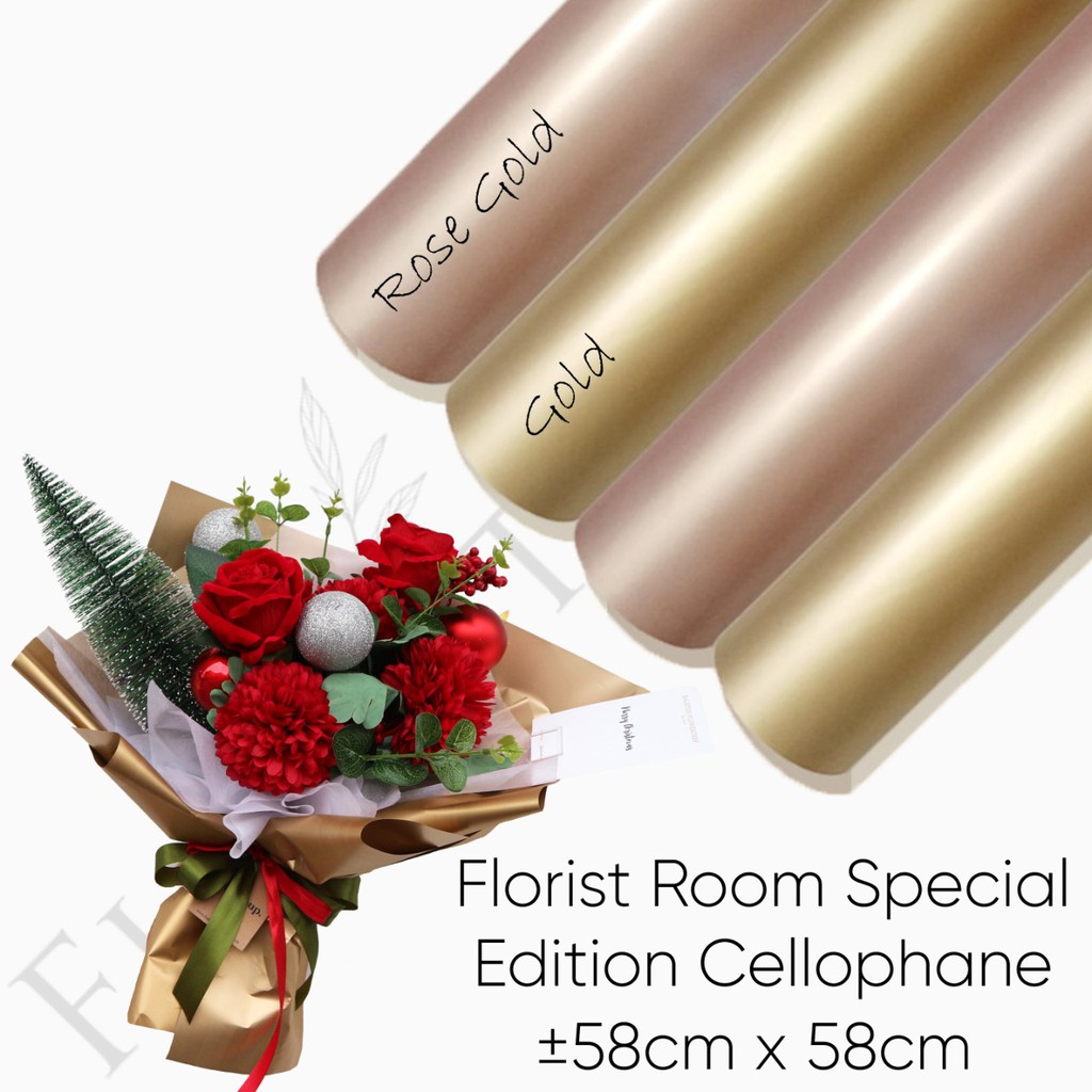 

3 lembar Florist Room Special Edition Cellophane - Wrapping Pembungkus Bunga - Gold Rosegold