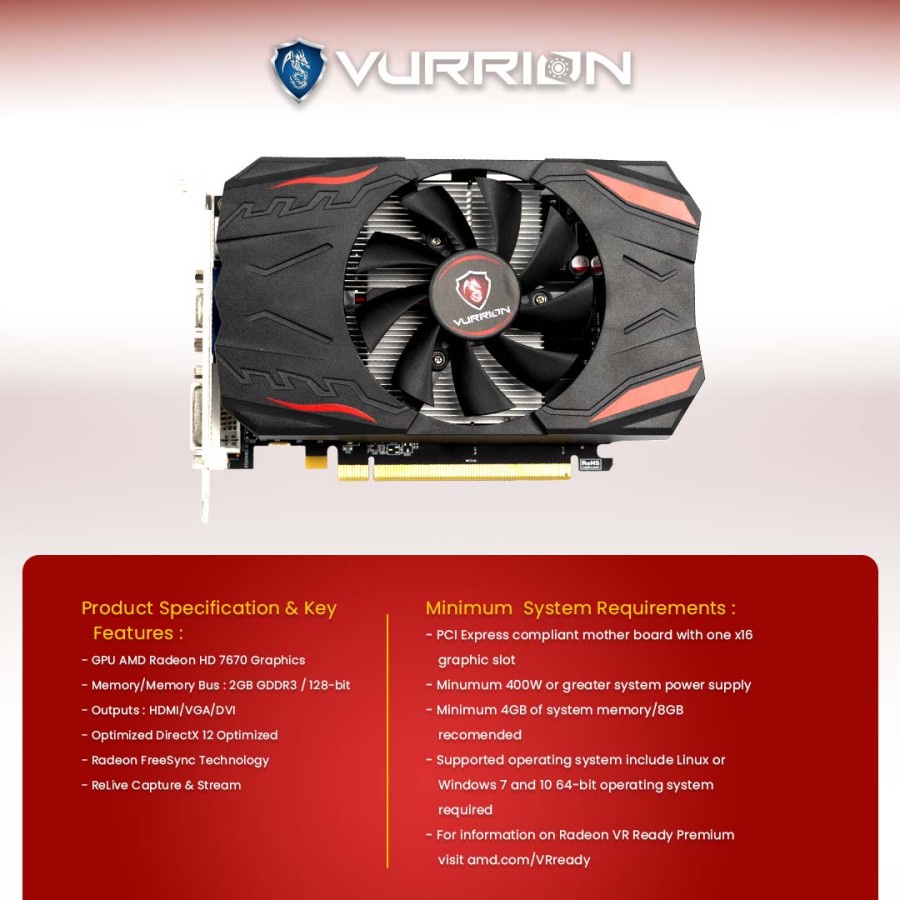 VGA VURRION RADEON HD 7670 2GB DDR3 128BIT GAMING