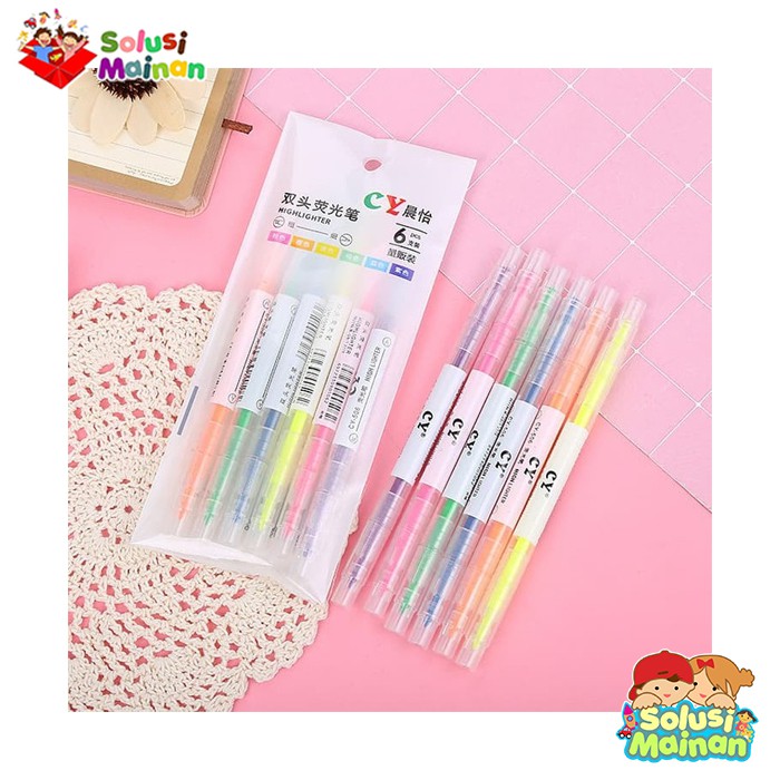 

Perlengkapan Alat Tulis Highlighter Double Tip set 6pcs
